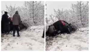 VIDEO: ავტომობილი მოცურდა და ხევში გადავარდა, გმირმა ბიჭებმა კი ხელით ამოათრიეს